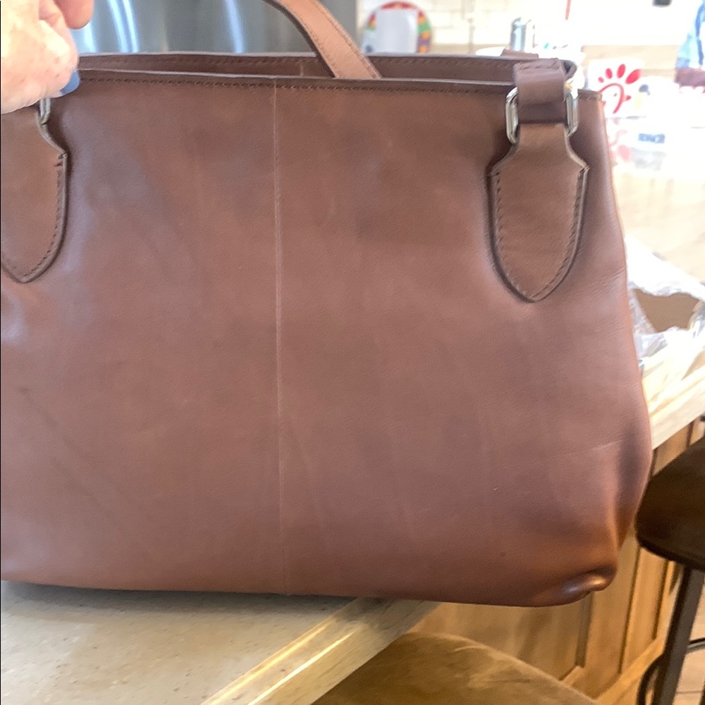 Brown and White Cowhide Shoulder Bag with Leather Trim - Picture 3 of 4